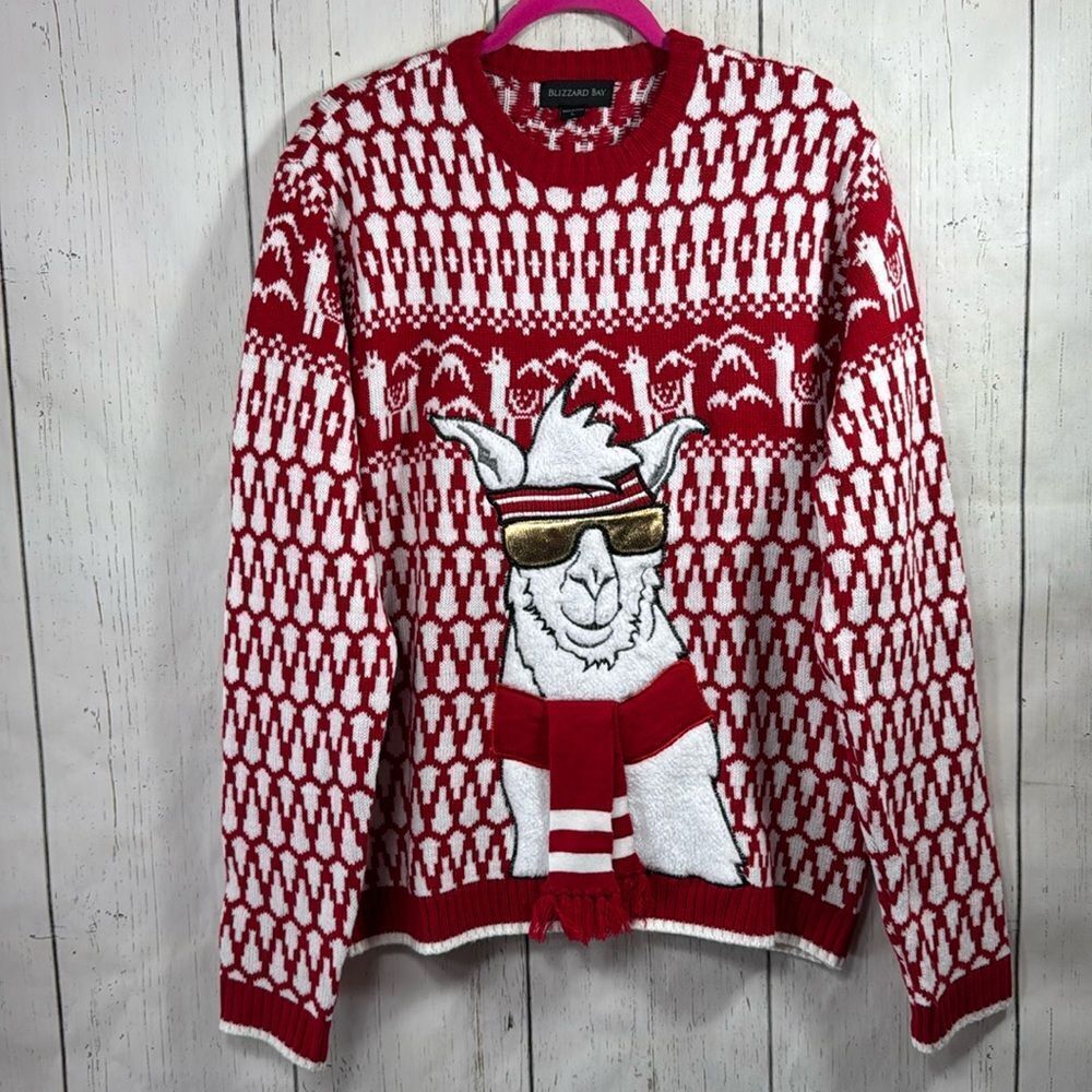 Blizzard Bay Llama Christmas Sweater Red White Fun Ugly Holiday Festive Winter